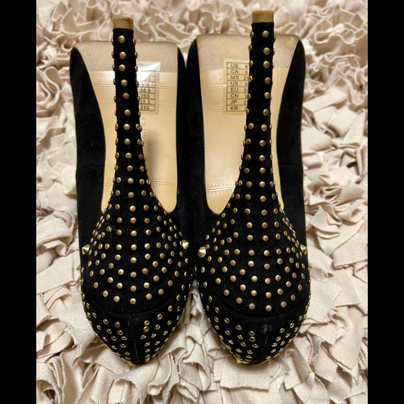 Peep Toe Black Studded Pumps - Picture 5 of 6